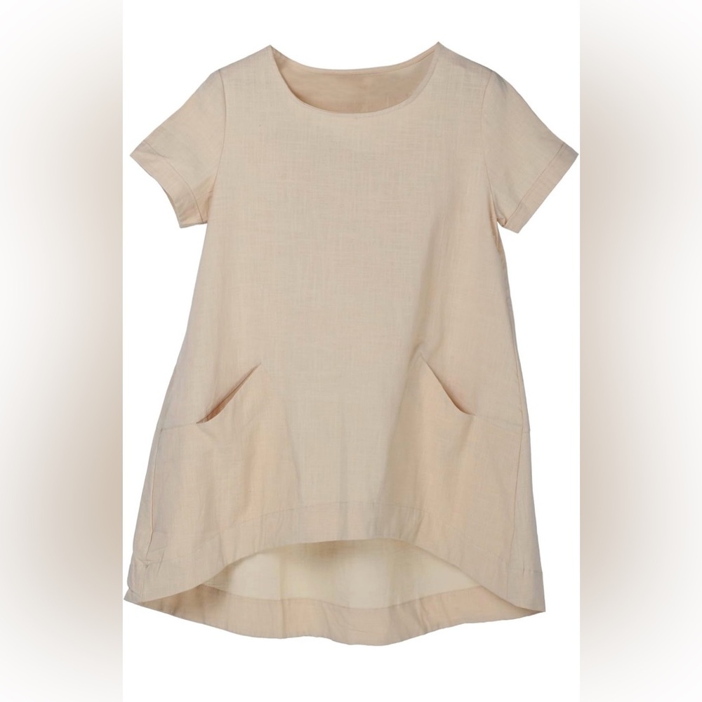 Casual Short Sleeve High-Low Tunic Shirt/Dress in Cream